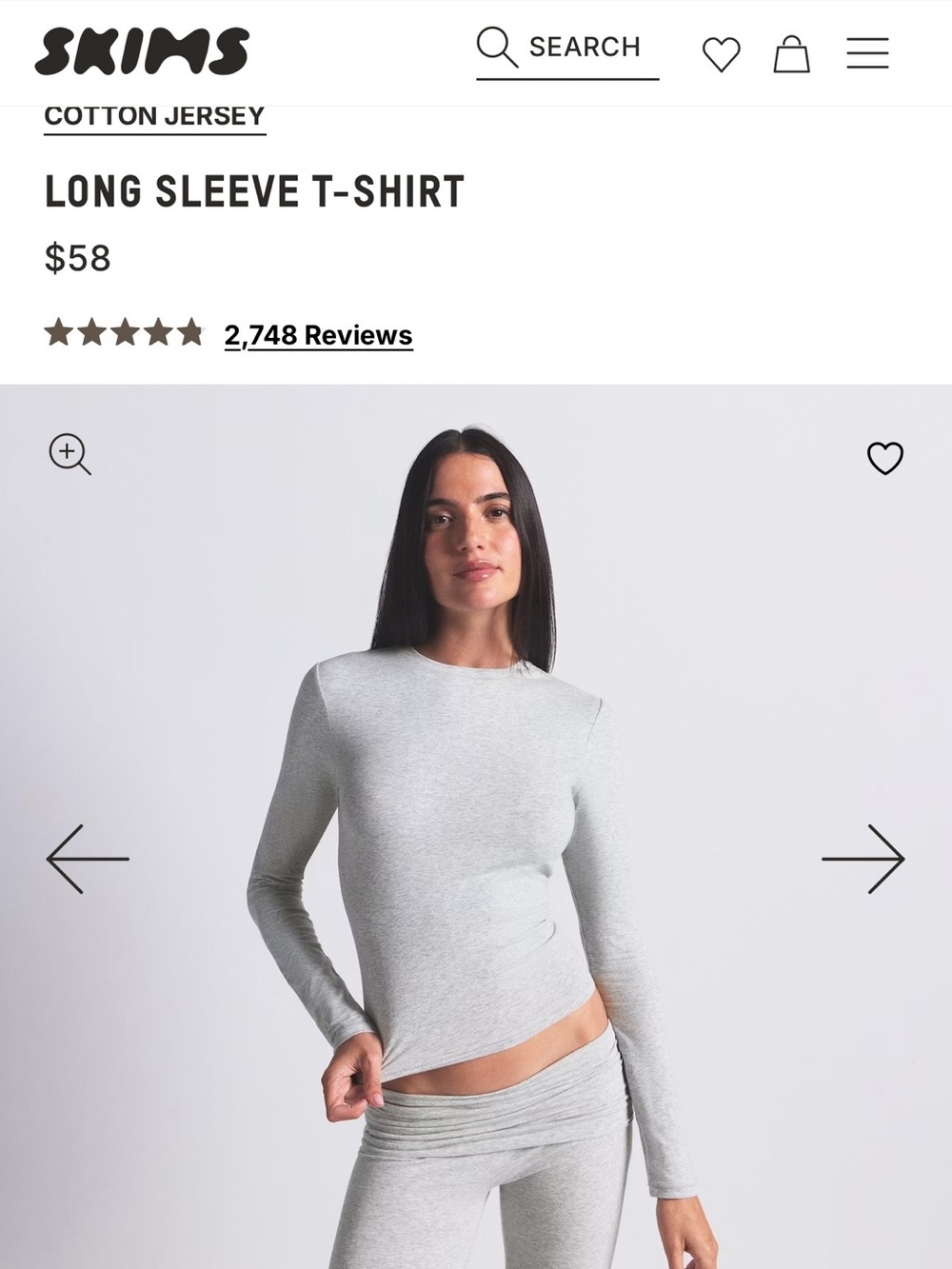 Skims - Long Sleeve T-Shirt - Light Gray